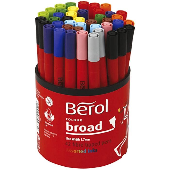 Berol-tussit, halk. 10 mm, paksuus 1-1,7 mm, värilajitelma, 42kpl/ 1 tb