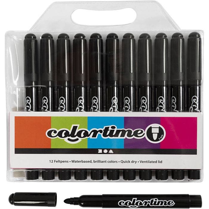 Colortime-tussit, paksuus 5 mm, musta, 12 kpl/ 1 pkt