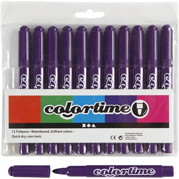 Colortime-tussit, paksuus 5 mm, violetti, 12 kpl/ 1 pkt