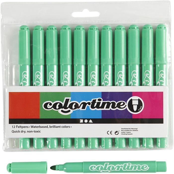 Colortime-tussit, paksuus 5 mm, vaaleanvihreä, 12 kpl/ 1 pkt