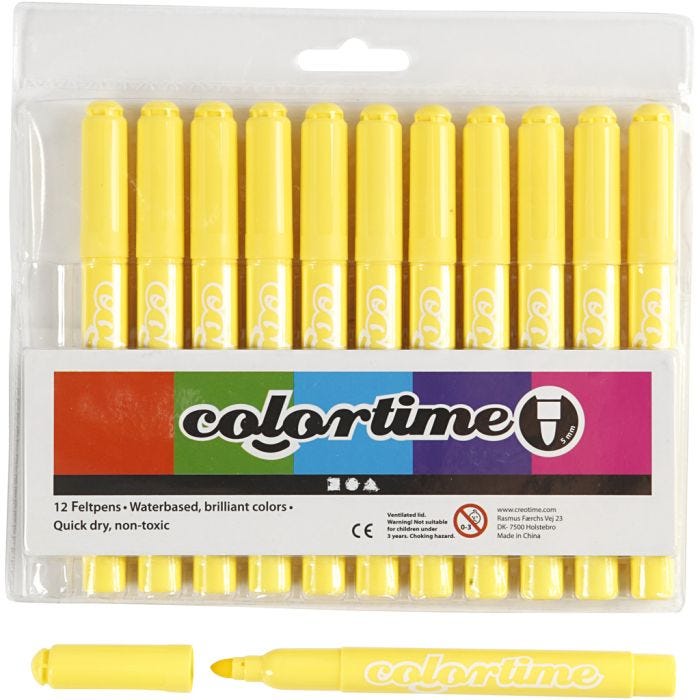 Colortime-tussit, paksuus 5 mm, sitruunankelt, 12 kpl/ 1 pkt