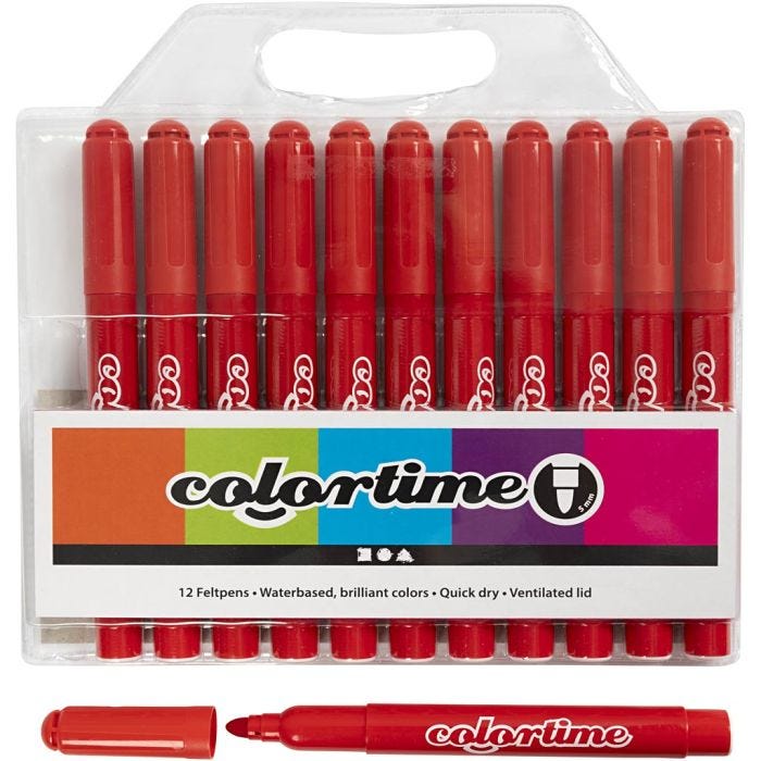 Colortime-tussit, paksuus 5 mm, punainen, 12 kpl/ 1 pkt