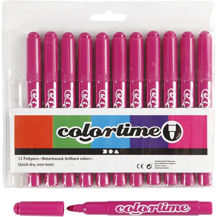 Colortime-tussit, paksuus 5 mm, rosa, 12 kpl/ 1 pkt