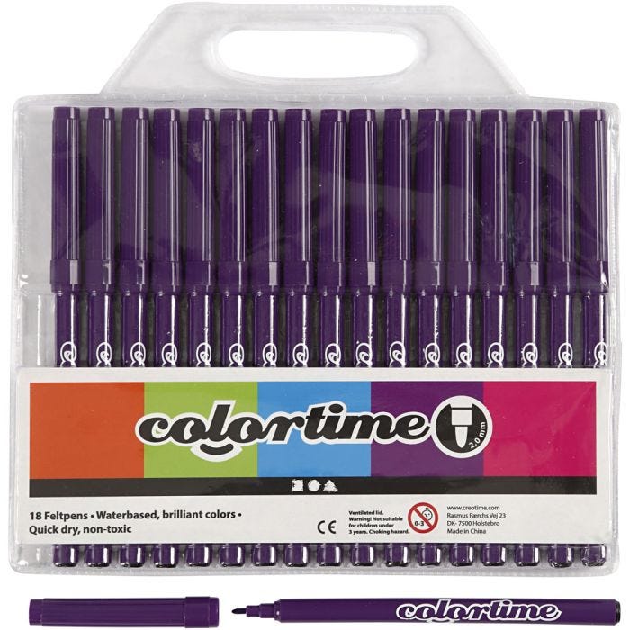 Colortime-tussit, paksuus 2 mm, violetti, 18 kpl/ 1 pkt
