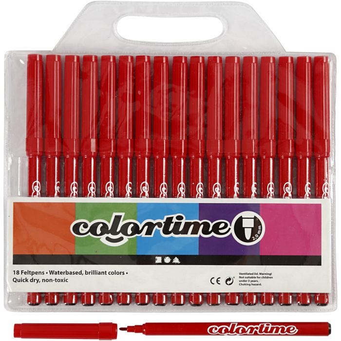Colortime-tussit, paksuus 2 mm, punainen, 18 kpl/ 1 pkt