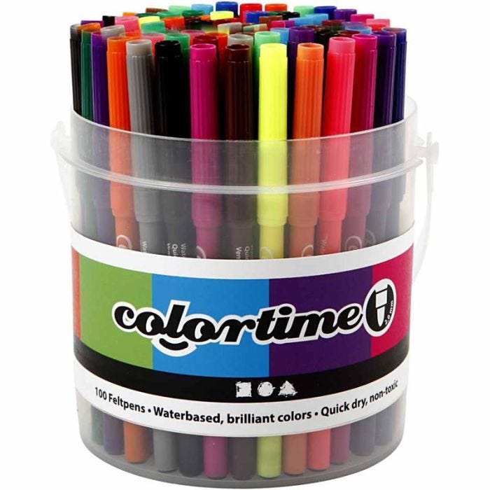 Colortime-tussit, paksuus 2 mm, värilajitelma, 100 kpl/ 1 prk