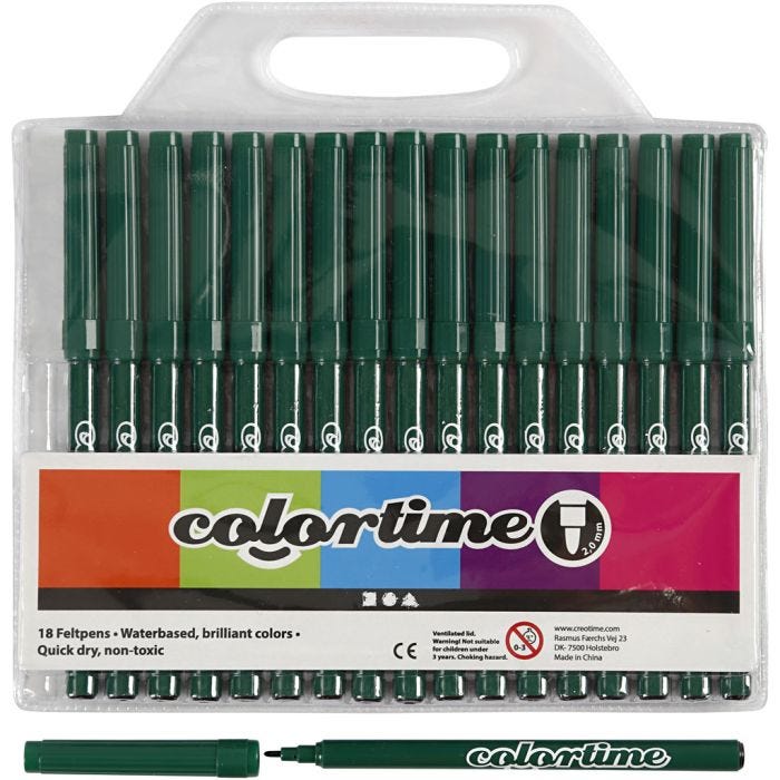 Colortime-tussit, paksuus 2 mm, tummanvihreä, 18 kpl/ 1 pkt