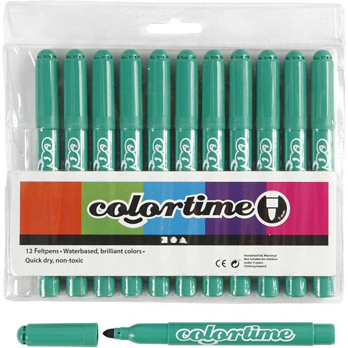 Colortime-tussit, paksuus 5 mm, kirkas vihreä, 12 kpl/ 1 pkt