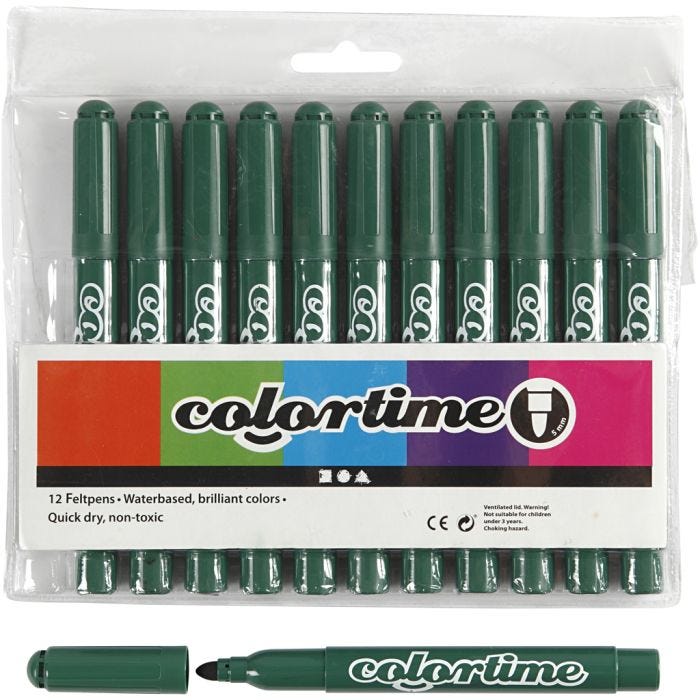 Colortime-tussit, paksuus 5 mm, vihreä, 12 kpl/ 1 pkt