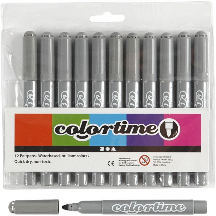 Colortime-tussit, paksuus 5 mm, harmaa, 12 kpl/ 1 pkt