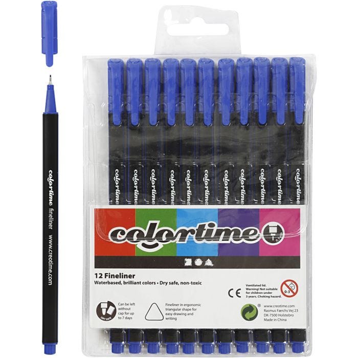 Colortime Fineliner -tussit, paksuus 0,6-0,7 mm, tummansininen, 12 kpl/ 1 pkt
