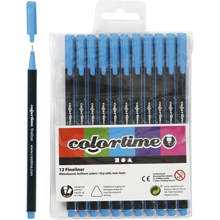 Colortime Fineliner -tussit, paksuus 0,6-0,7 mm, vaaleansininen, 12 kpl/ 1 pkt