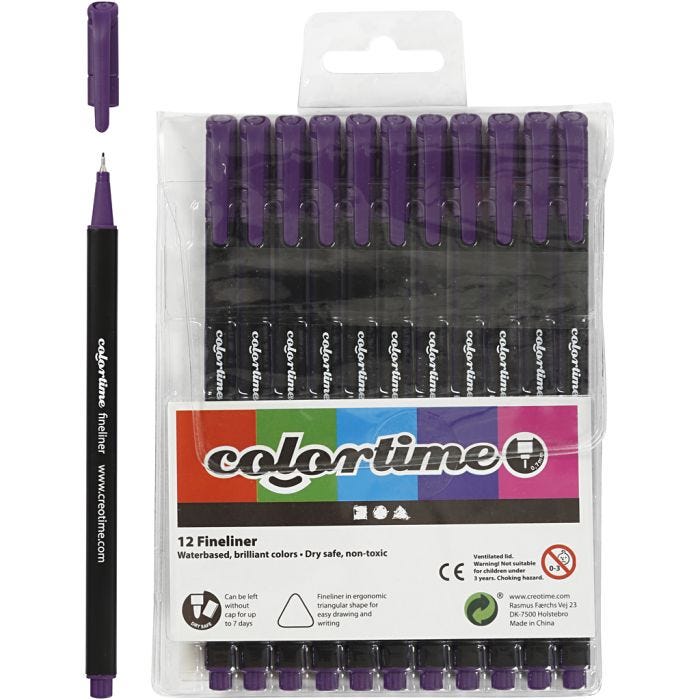 Colortime Fineliner -tussit, paksuus 0,6-0,7 mm, violetti, 12 kpl/ 1 pkt