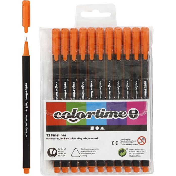 Colortime Fineliner -tussit, paksuus 0,6-0,7 mm, oranssi, 12 kpl/ 1 pkt