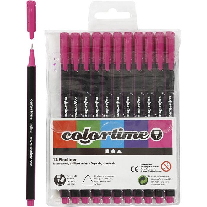 Colortime Fineliner -tussit, paksuus 0,6-0,7 mm, syklaami, 12 kpl/ 1 pkt
