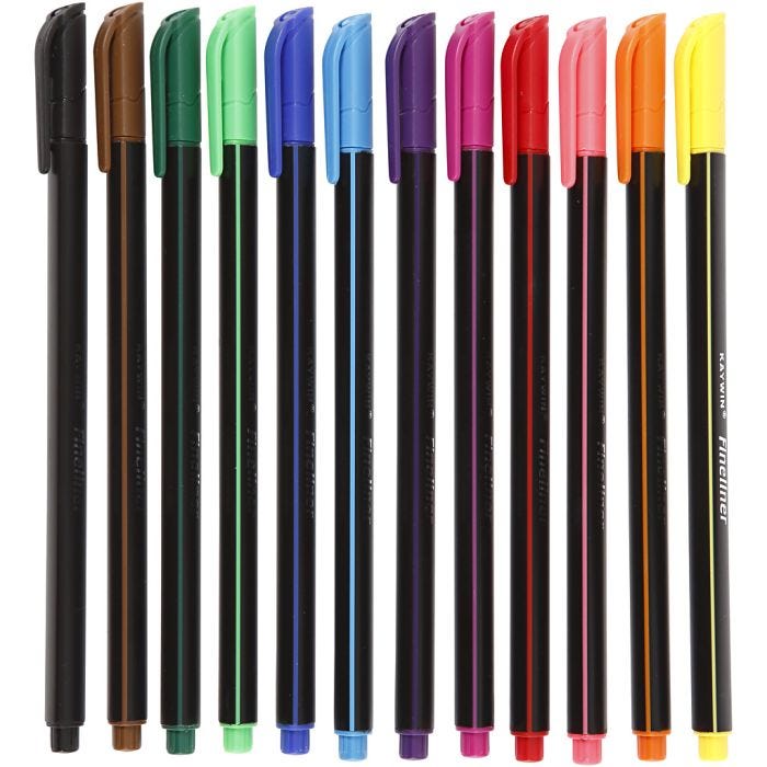 Colortime Fineliner -tussit, paksuus 0,6-0,7 mm, värilajitelma, 12 kpl/ 1 pkt