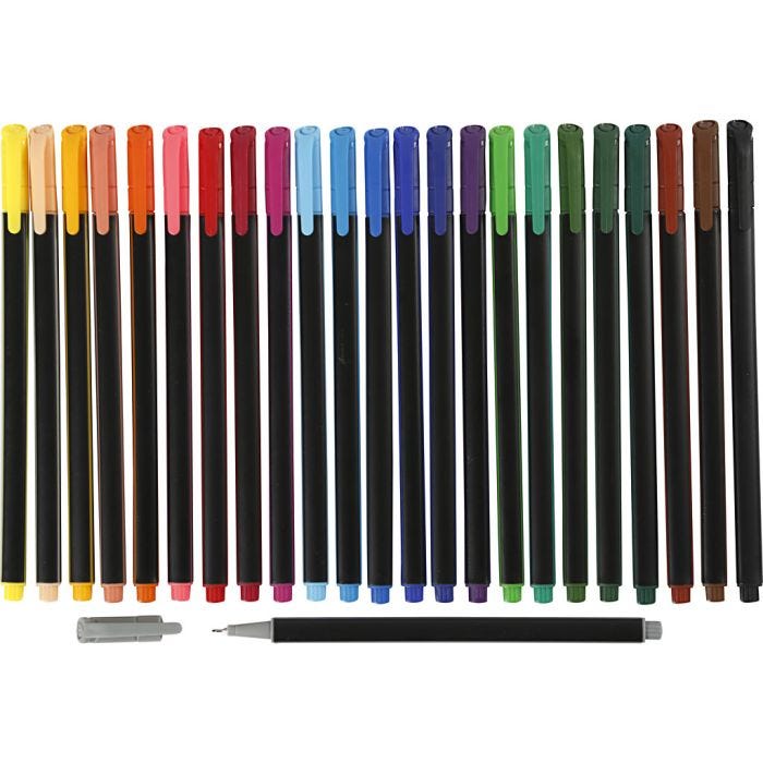 Colortime Fineliner -tussit, paksuus 0,6-0,7 mm, värilajitelma, 24 kpl/ 1 pkt