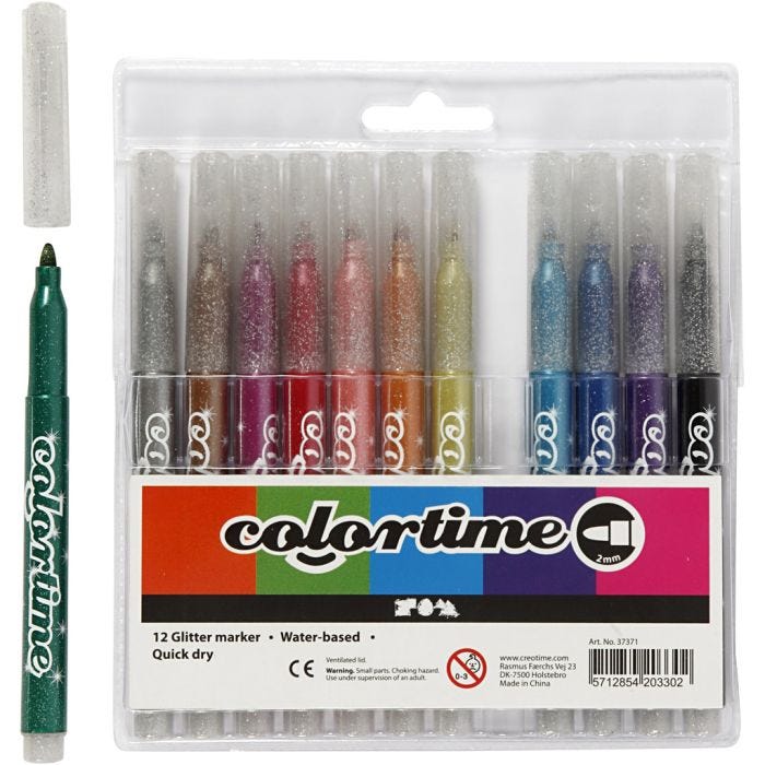 Colortime-Kimalletussit, paksuus 2 mm, värilajitelma, 12 kpl/ 1 pkt