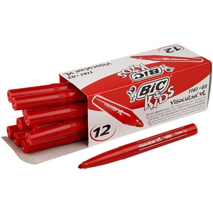 BIC Visa Color Marker Tussikynät, paksuus 3 mm, punainen, 12 kpl/ 1 pkt