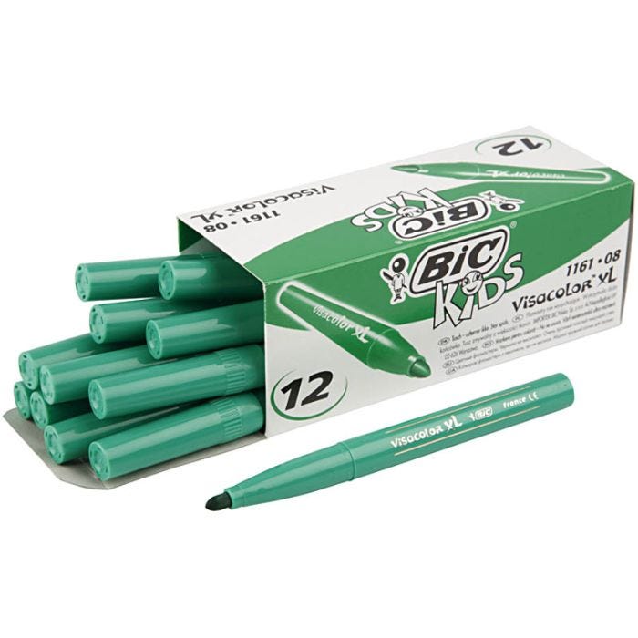 BIC Visa Color Marker Tussikynät, paksuus 3 mm, keskivihreä, 12 kpl/ 1 pkt