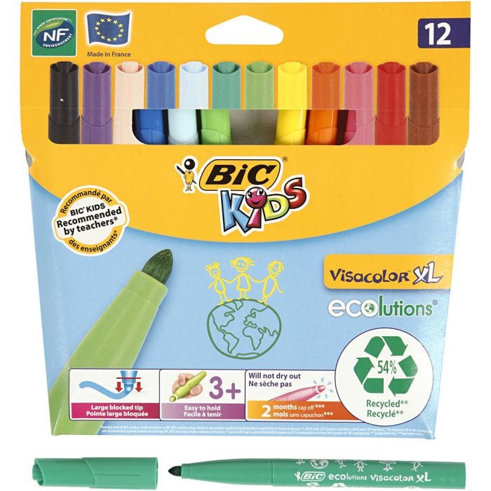 BIC Visa Color-tussi, paksuus 3 mm, värilajitelma, 12 kpl/ 1 pkt