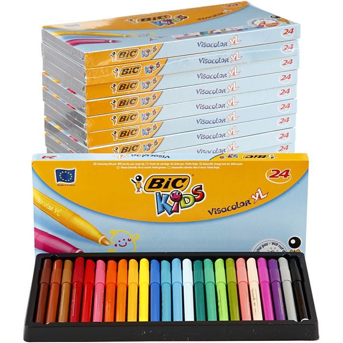 BIC Visa Color-tussi, paksuus 3 mm, värilajitelma, 12x24 kpl/ 1 pkt