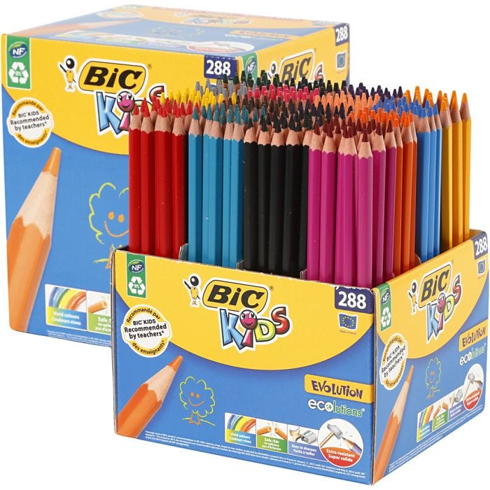 BIC Evolution Värikynät, Pit. 17,5 cm, kärki 3 mm, värilajitelma, 288 kpl/ 1 pkt