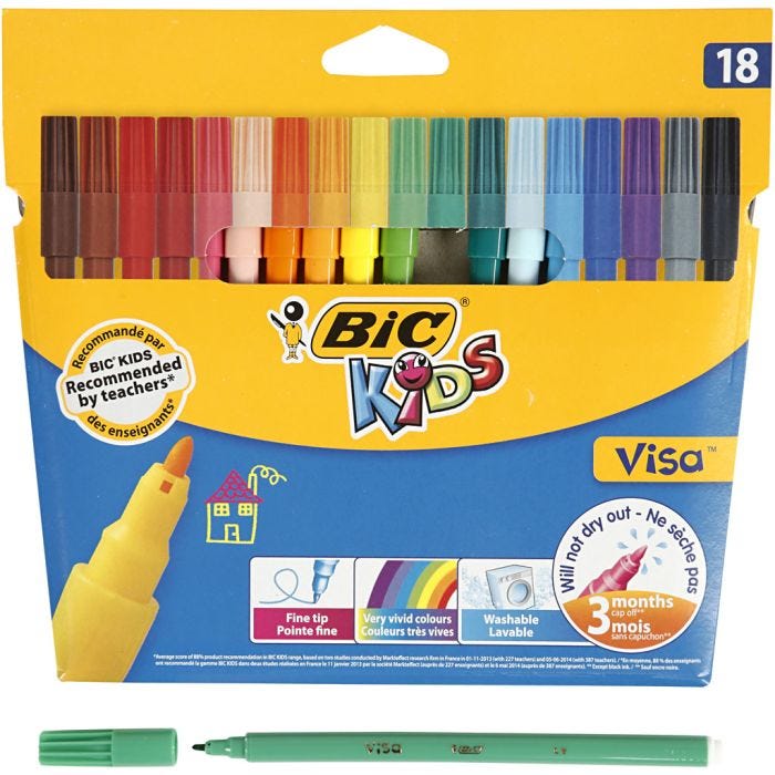 BIC Visa Fin Tussit, paksuus 1,6 mm, värilajitelma, 18 kpl/ 1 pkt