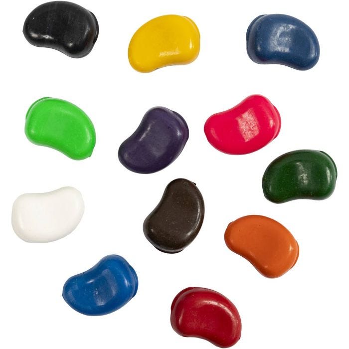 Väriliidut, Pavut, Pit. 25 mm, paksuus 15 mm, värilajitelma, 4x12 kpl/ 1 pkt