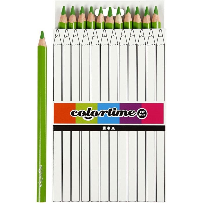 Colortime-Värikynät, Pit. 17,45 cm, kärki 5 mm, JUMBO, vaaleanvihreä, 12 kpl/ 1 pkt