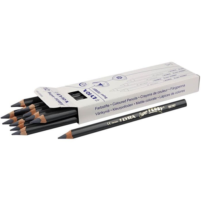 Lyra Super Ferby 1 värikynät, Pit. 18 cm, kärki 6,25 mm, harmaa, 12 kpl/ 1 pkt