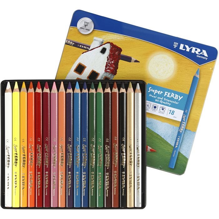 Lyra Super Ferby 1 värikynät, Pit. 18 cm, kärki 6,25 mm, värilajitelma, 18 kpl/ 1 pkt
