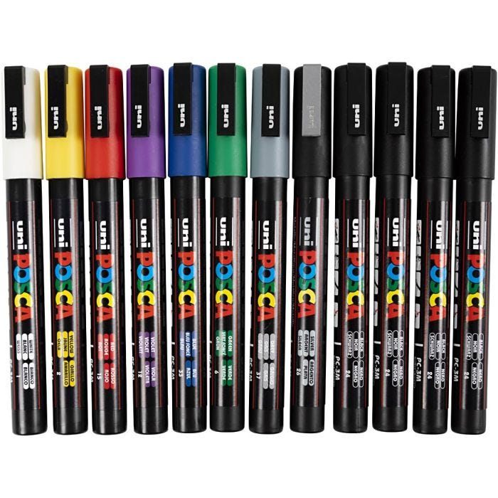 Posca Marker, nro PC-3M, paksuus 0,9-1,3 mm, värilajitelma, 12 kpl/ 1 pkt