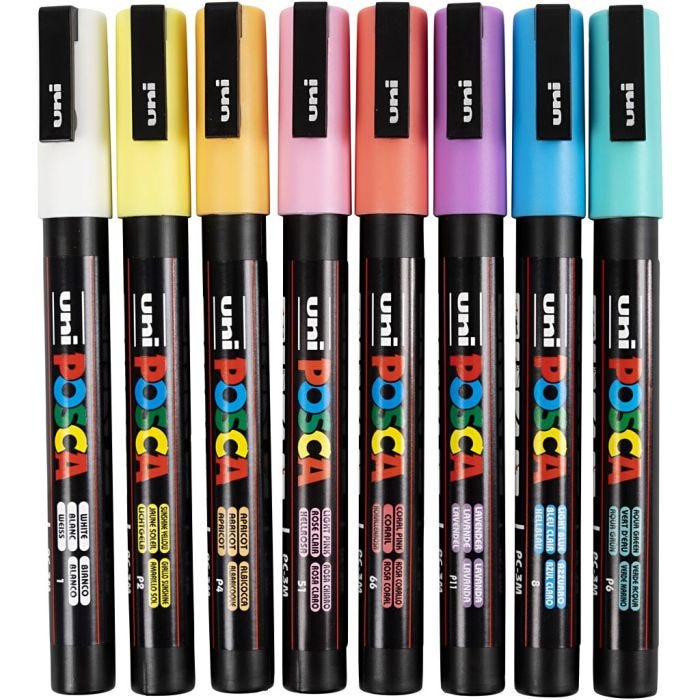 Posca Marker, nro PC-3M, paksuus 0,9 - 1,3 mm, värilajitelma, 8 laj/ 1 pkt