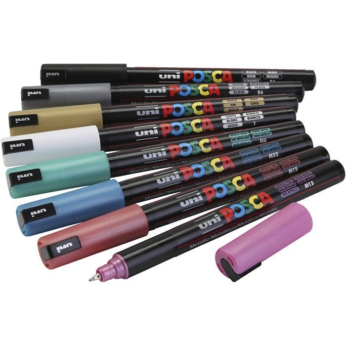Posca Marker, nro PC-1MR, paksuus 0,7 mm, metallic-värit, 8 laj/ 1 pkt