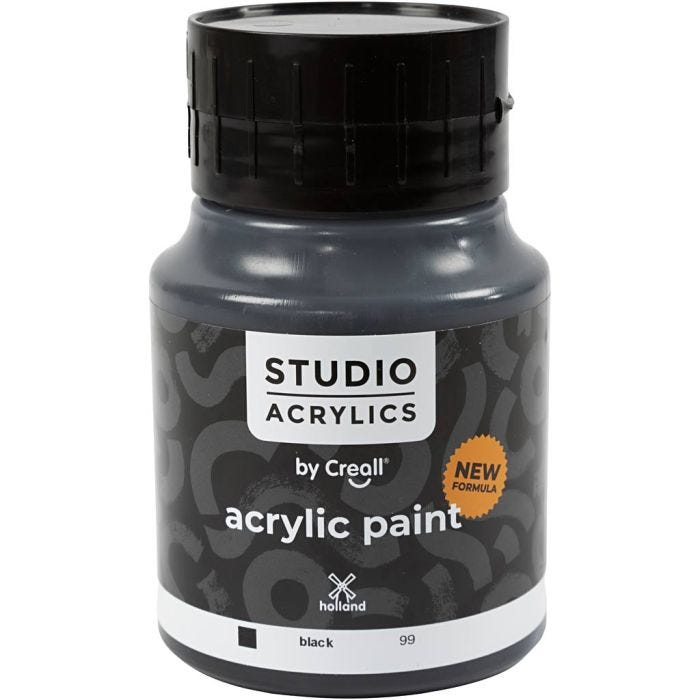 Creall Studio -Akryylimaali, peittävä, black (99), 500 ml/ 1 pll