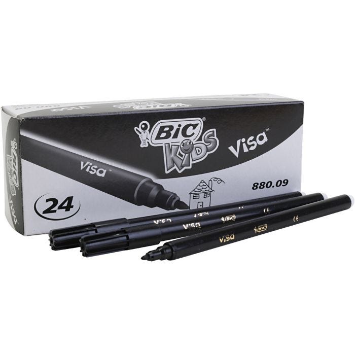 BIC Visa Fin Tussit, paksuus 0,7 mm, musta, 24 kpl/ 1 pkt