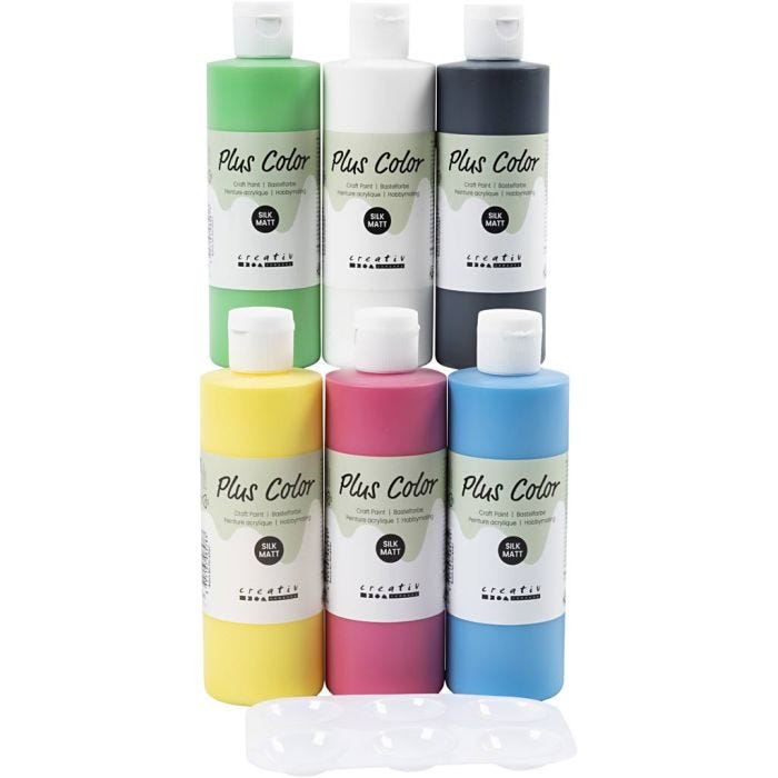Plus Color- Askartelumaali, perusvärilajitelma, 6x250ml/ 1 pkt