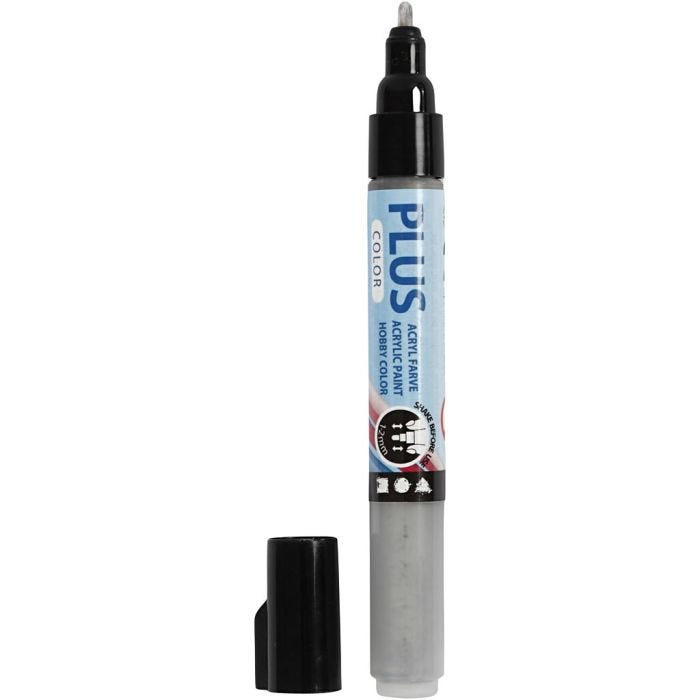 Plus Color -tussi, Pit. 14,5 cm, paksuus 1-2 mm, hopea, 5,5 ml, 1 kpl