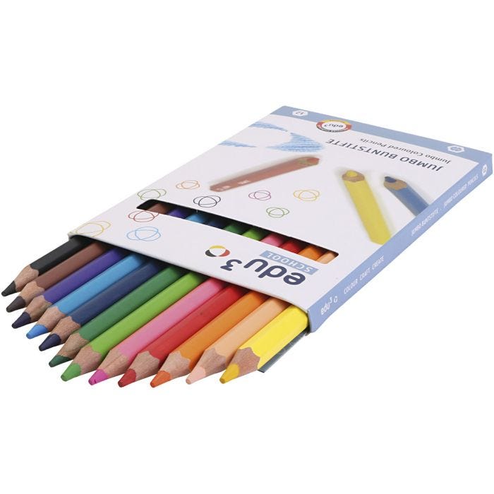 Edu Jumbo Värikynät, paksuus 10 mm, kärki 5 mm, värilajitelma, 12 kpl/ 1 pkt