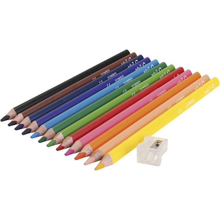 Edu Jumbo Värikynät, paksuus 10 mm, kärki 5 mm, värilajitelma, 12 kpl/ 1 pkt