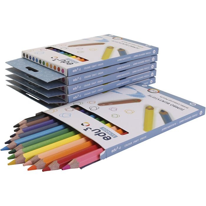 Edu Jumbo Värikynät, paksuus 10 mm, kärki 5 mm, värilajitelma, 6x12 kpl/ 1 pkt