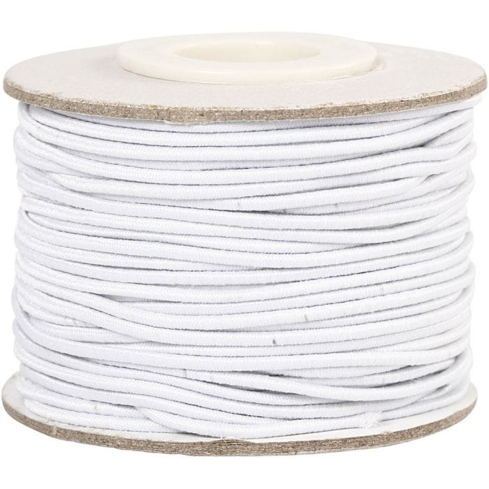 Elastinen korulanka, paksuus 1 mm, valkoinen, 25 m/ 1 rll