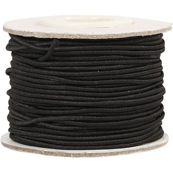 Elastinen korulanka, paksuus 1 mm, musta, 25 m/ 1 rll