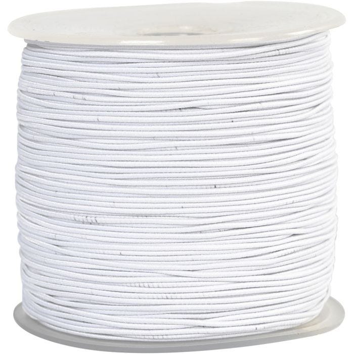 Elastinen korulanka, paksuus 1 mm, valkoinen, 250 m/ 1 rll