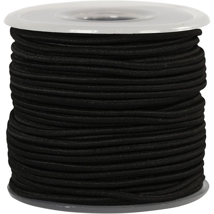 Elastinen korulanka, paksuus 2 mm, musta, 25 m/ 1 rll
