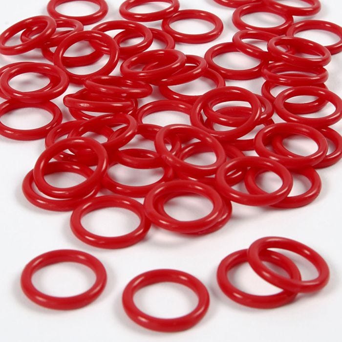Muovirengas, koko 15 mm, paksuus 2 mm, punainen, 50 kpl/ 1 pkt