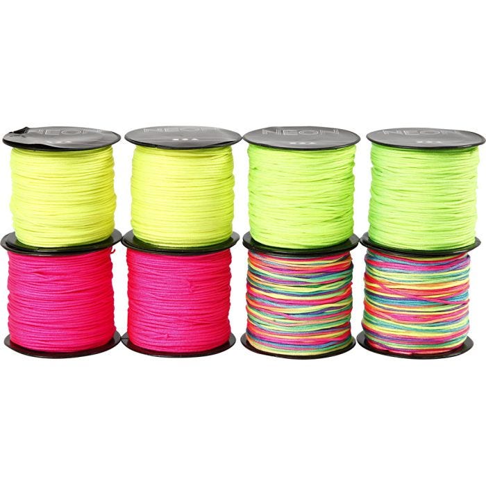 Makrameenyöri, paksuus 1 mm, neonvihreä, neonpinkki, neonkeltainen, neonmix, 8x28 m/ 1 pkt