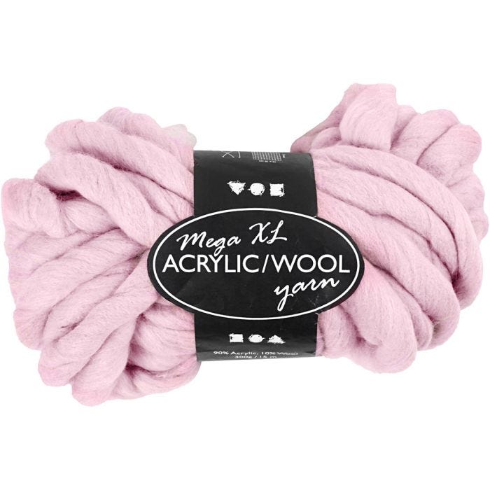 Paksu Lanka Akryylia/Villaa, Pit. 15 M, koko mega, rosa, 300 g/ 1 kerä