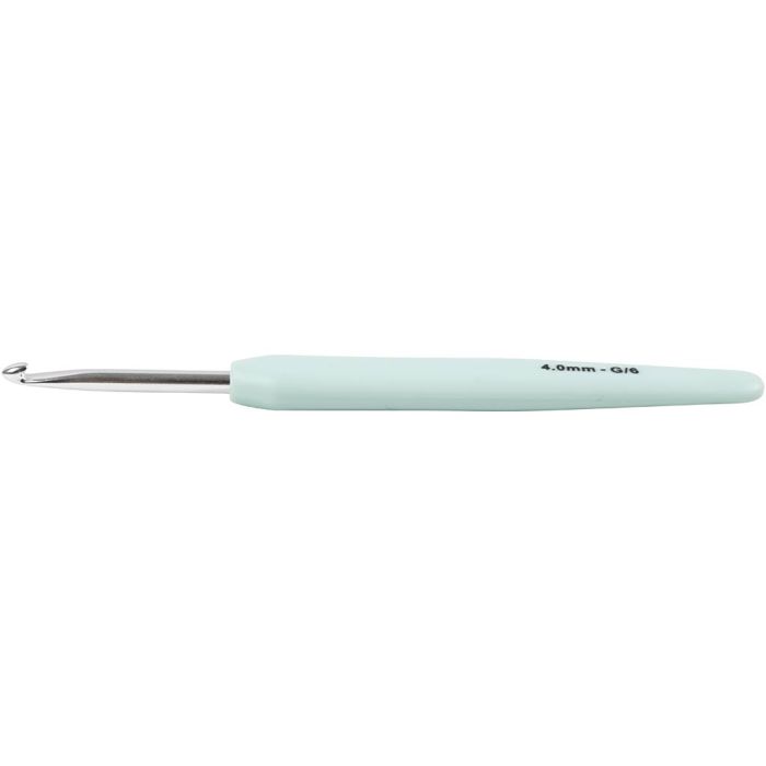 Virkkuukoukku, nro 4, Pit. 13,3 cm, koko 4 mm, pastellinvihreä, 1 kpl